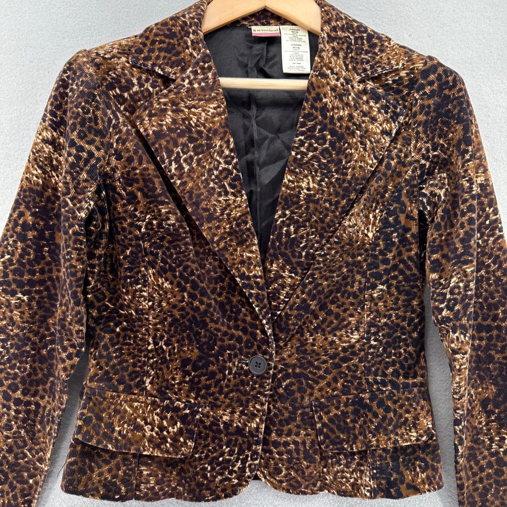 No Boundaries Brown Animal Print Corduroy Blazer Jacket Juniors M 7/9 Mobwife